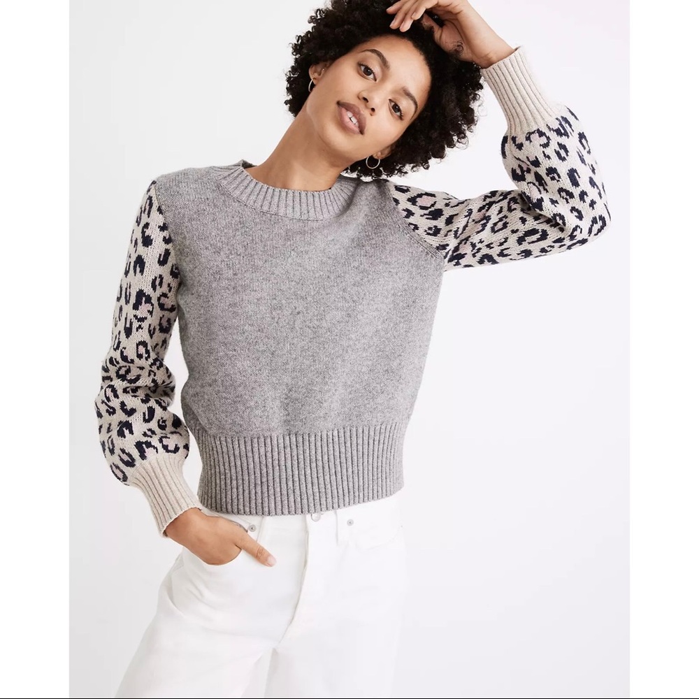 Madewell Leopard-Sleeve Tensley Pullover Sweater